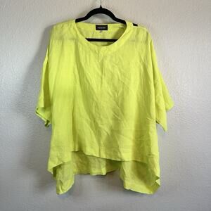 Eskander Shirt Onesize Yellow LInen Boxy Scoop Neck Blouse T-Shirt Top Lagenlook